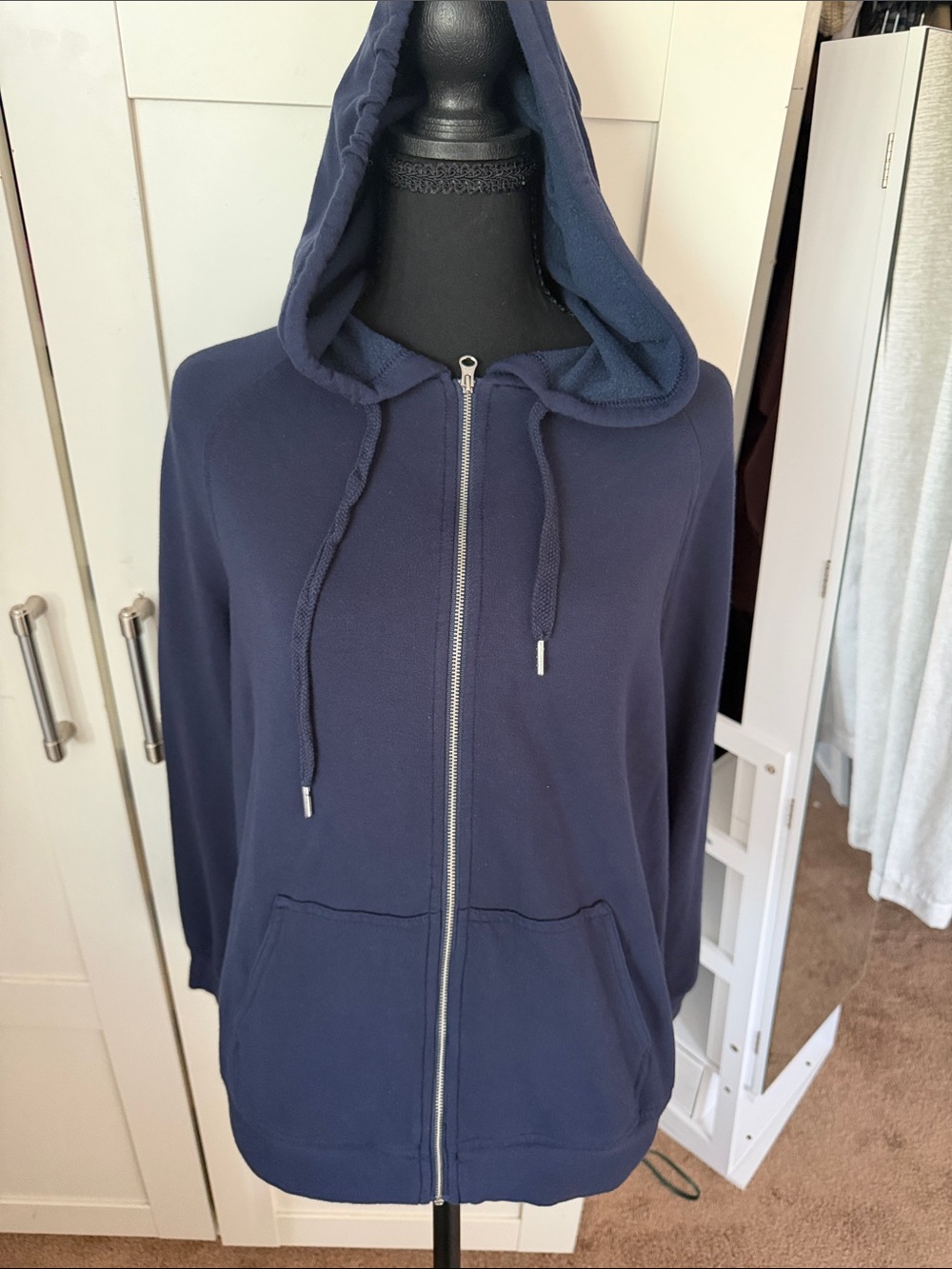 Quince Navy Hooded Zip-Up Bomber Jacket
